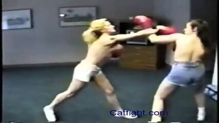 | topless big tit female boxing with breast punches, face punches, body punches, knockdowns and flopping tits