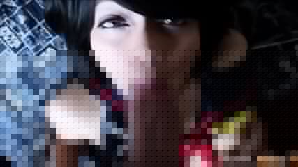 brunette blue eyes CUM ON HAIR finish blowjob cumshot COSPLAY BJ