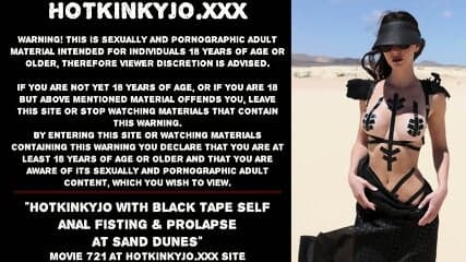 Hotkinkyjo with black tape self anal fisting & prolapse at sand dunes