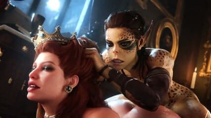 A gift for the empress. A big insatiable futa cock fucked a busty MILF princess in the pussy and anus and came hard inside. Animated 3D futanari sex.