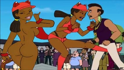 FOXXY LOVE kick in the balls ebony ballbusting ANIME sexy teen toon DRAWN TOGETHER