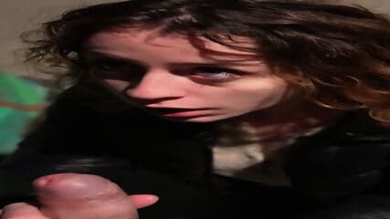 petite slut suck a big cook and gets a creampie in public