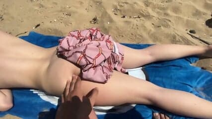 Public Beach Massage, Rough Sex & Cumshot with a Big-Titted Amateur