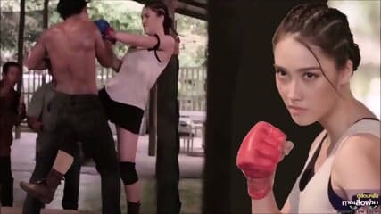 sexy boxer Muay THAI BALLBUSTING kick in the nuts, groin knee