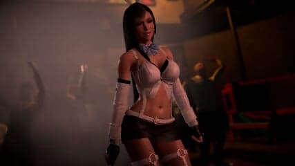 Naughty shapely Tifa in bunny outfit public dancing for her bar visitors