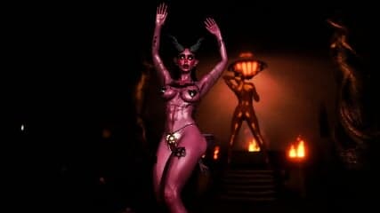 Skinny untamed succubus tempts you with erotic belly dance in the dungeon