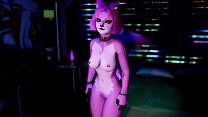 Mischievous furry e-girl shows off her sweet toned body in dark bedroom