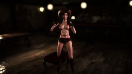 Shameless beauty Tifa Lockhart in cowgirl outfit dancing in Seventh Heaven