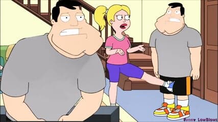FRANCINE ballbusting STAN in sexy sport suit CARTOON NUTSHOT