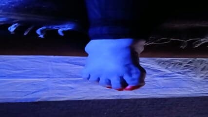 My wife's perfect feet and red toes curl while she masturbates