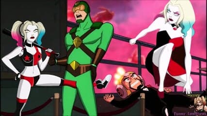 ballusting HARLEY QUINN & Kite Man nutshot cartoon kick in the balls anime