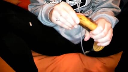 Dirty teen 18+ Uses Her With Red Nail Polish On A Ripe Banana  Kinky4Ever