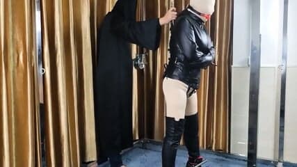 Tied Down, Vibbed In Leather Straightjacket And Hood  Kinky4Ever