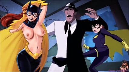 batgirl BALLBUSTING two faces goon, kick in the balls from behind