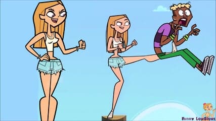 sexy blonde JULIA BALLBUSTING black boy kick in the balls from behind