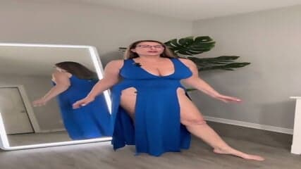 POV Busty Mature Granny Try On_haul handjob