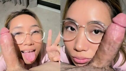 Asian Teen Plays With White Cock