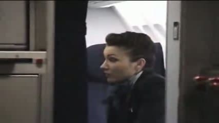French slut shows her assets to the plane captain