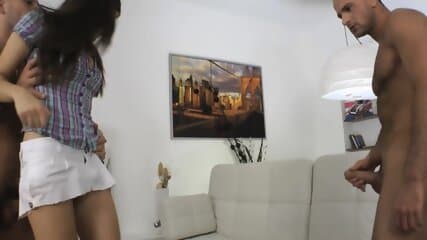 Sexy brunette mother drilled on floor