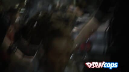 Lucky car thief is getting his big black cock sucked by two hot MILFs after being apprehended.