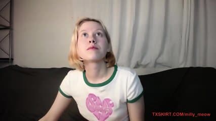 Nerd blonde gets orgasm while vibrating her hairy pussy