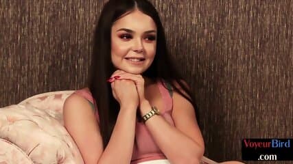 CFNM stripping babe in heels n lingerie teases black wanker