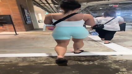 Fit Tattooed Babe in BABY BLUE SPANDEX Shows off PERFECT BUBBLE BUTT