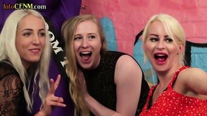 CFNM British dominas jerk cock of lucky spandex overall guy