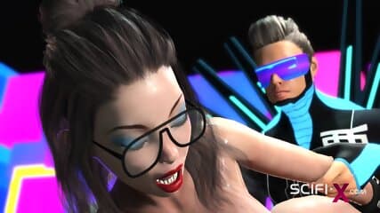 Super disco man plays with a hot horny busty hottie in restraints